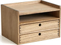 KIRIGEN Desktop Organizer Cabinet With 2 Drawers & Tray - Wood Office Desk Storage Shelf for Office Supplies - Small Cabinet for Countertop Accessories Storage 3 Layer Dark Brown（DT3D2C-DBR）