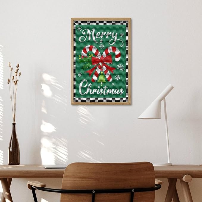 AIVKIEJK Diamond Painting Kits for Adults - Festive Merry Christmas Red Bow, Candy Cane & Bell Painting DIY 5D Full Drill Diamond Dots Paintings with Diamonds Gem Art and Crafts Home Decor 8"x12"