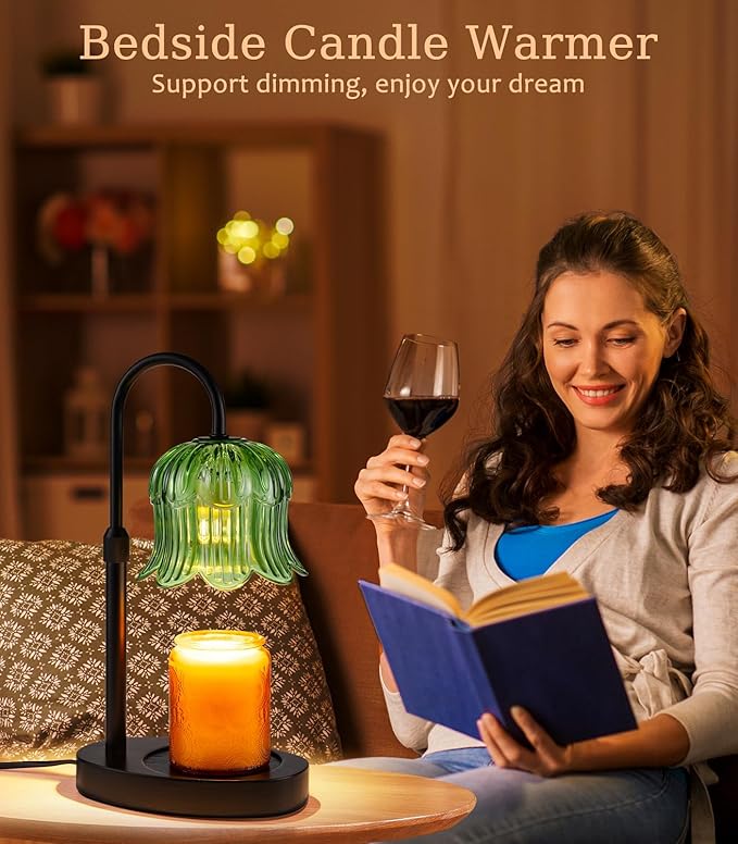 Candle Warmer Lamp with Timer, Flower Shape Candle Wax Warmer Lamp for Jar Tulip Candles Burner Dimmable Light No Flame Scented Warming Adjustable Height