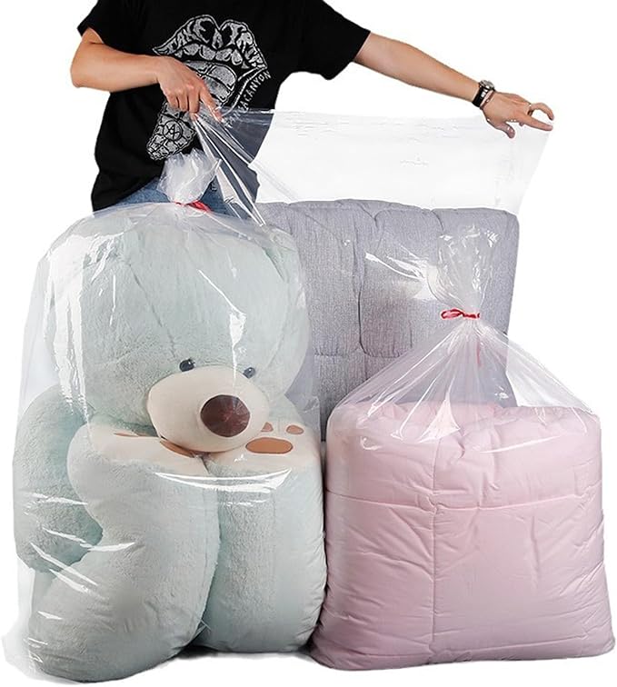8 Pcs 45x65 inches Extra Large Clear Plastic Bags Perfect for Car Seat, Luggage, Suitcase, Stroller, Chair, Kids Bike and Furniture Storage (2 Mil Flat Bags, Include 8 Ties)