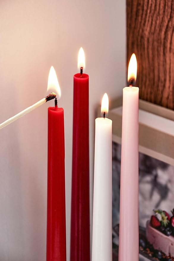 Viyffo 12 Inch Red Taper Candles 4 Pack Unscented Smokeless Long Tall Tapered Candles for Candlesticks Sticks Wedding Home Decor Dinner