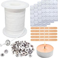 【270 Feet】 Candle Wick Roll with 125 Pcs Metal Candle Wick Sustainer Tabs, 80Pcs Candle Wick Stickers and 5Pcs Wooden Candle Wick Centering Device, 82m Cotton Candle Wicks for Candle Making Kit