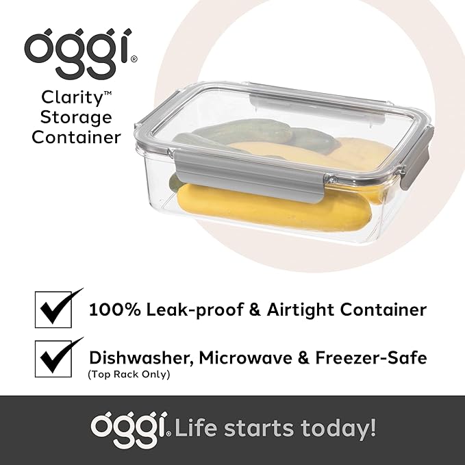 Oggi Clarity Leak-Proof Airtight Food Storage Container - Ultra clear, BPA free, Sealable Container with Lid, Ideal for kitchen storage, Kitchen Organization, Perfect Meal Prep Containers. 86oz/2.5lt