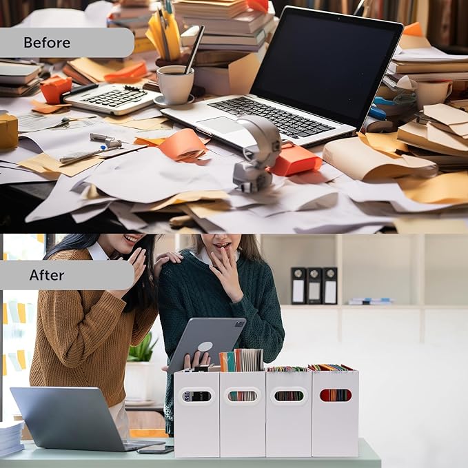 Hanging File Organizer, Cardboard File Folder Organizer for Letter Size, Desk Documents Storage Box, Portable File Folder Holder Boxes for Office, Home, School, Only Box.(4 Packs)