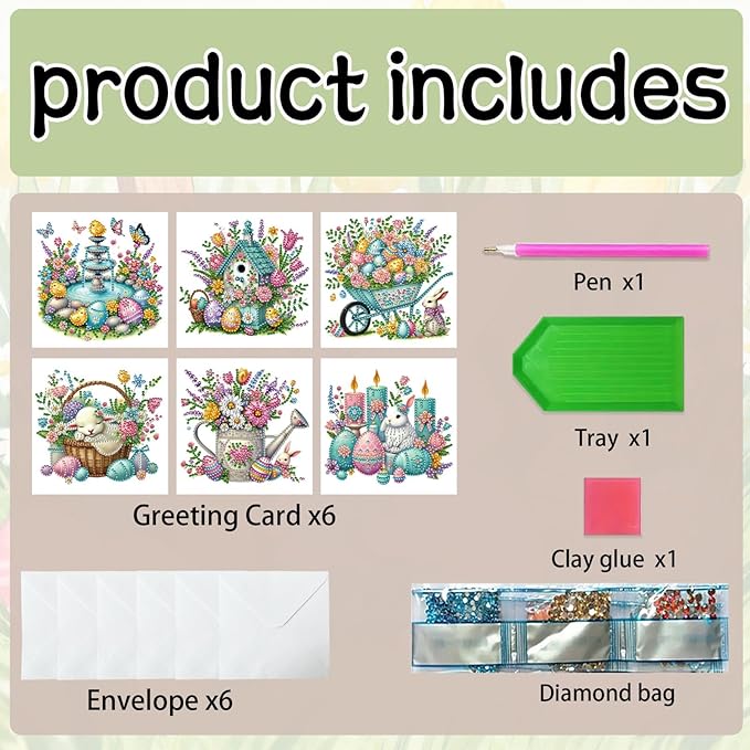 DoxQcs 5D Diamond Art Painting Greeting Cards Kit, DIY Cards for Blessings Congratulations Gifts, Greeting Card Set for Birthday Thanksgiving Day Christmas Halloween-Easter