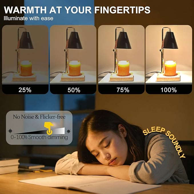 JIMEI Candle Warmer Lamp with Timer Electric Wax Warmer for Scented Wax Melt Warmer Melter for Jar Candles Touch and Remote Control Dimmable Adjustable Height Gifts for Women 2 Bulbs,Black Metal