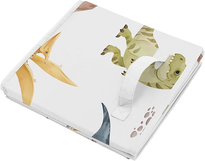 Sweet Jojo Designs Set of 2 Collapsible Fabric Storage Cubes (Watercolor Dinosaur Dino) for Boys, Baby, Kids, Childrens Foldable Bins Organizer Boxes Toys (Blue & Green, Modern Dinosaurs, Jurassic)