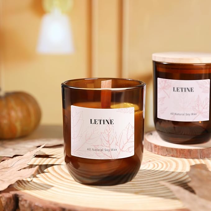 LETINE 12PCS 8oz Amber Glass Candle Jars with Lids - Premium Candle Making Kit, Airtight Candle Vessels with Lids for Crafts, Storage & Gifts, Ideal for Wedding Favors, DIY Candle Business & Home Use