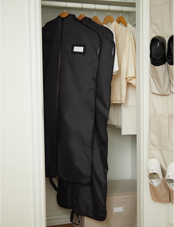 Covermates Keepsakes Garment Bag Set for Closet Storage and Travel – Breathable Suit and Dress Bags with ID Window and Carrying Handles – Heavy-Duty Hanging Wardrobe Protection Set, Black
