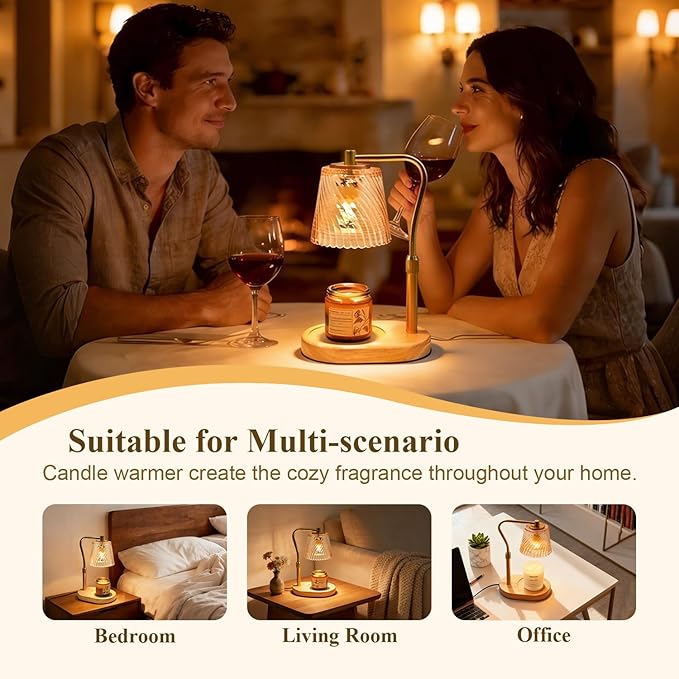 Candle Warmer Lamp with Timer Dimmable, Adjustable Wavy Clear Lamp Candle Warmer for Scented Candles, Housewarming Gift for Spring Home Decor, Women Mom Birthday Gifts with Charming Box & 2 Bulbs