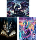 Meothan 3 Pack Diamond Art Kits for Adults, Dragon Diamond Painting Kits for Adults, 5D DIY Round Drill Gem Art Paint with Diamonds Dots Crafts Kits for Home Decor Gift 12x16inch
