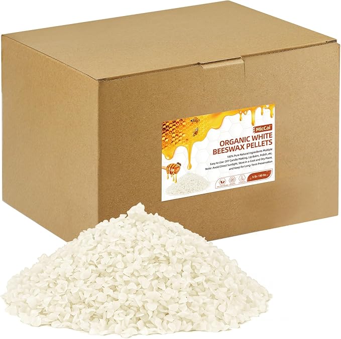 MicCai White Natural Beeswax Pellets 5LB, Organic Beeswax, Beeswax for Candle Making, Body, Skin Care DIY, Lip Balm, Soap and Lotion Making Supplies