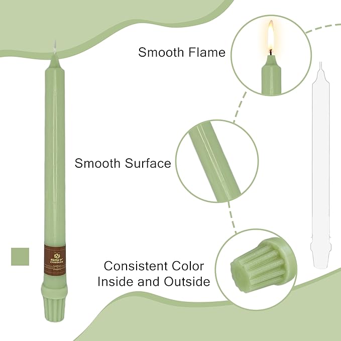 Green Taper Candle 10 Inch Long Candlesticks Unscented Dripless Tapered Candle Set for Home Decor Wedding Party Dinner Candles, 4 Pack