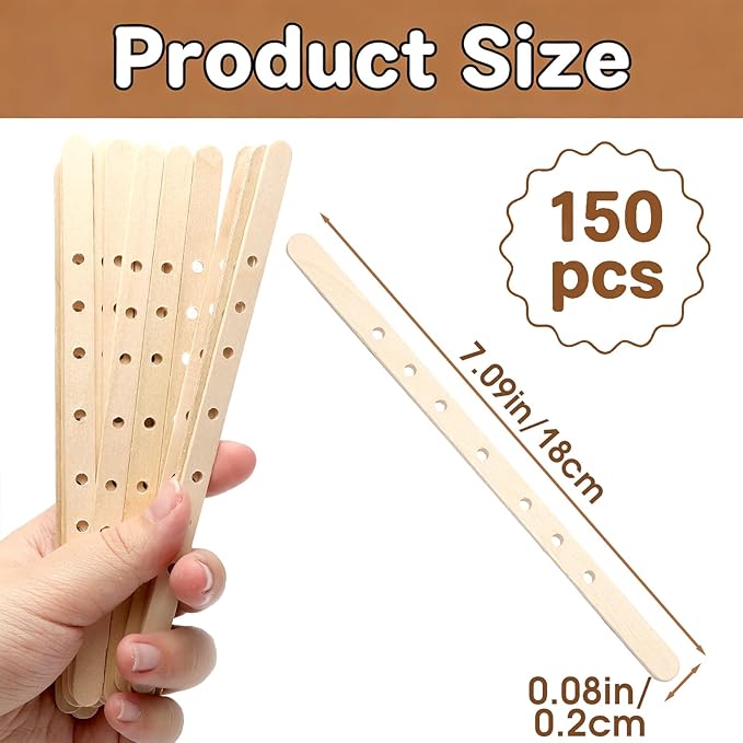 150Pcs Wooden Candle Wick Holders, Wick Holders for Candle Making with Tweezers, Wicks Bars Wax Stick Clips Center Tool for DIY Material Package Mold