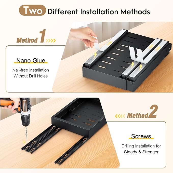 Upgrade 2 Pack Pull Out Cabinet Organizer, Expandable Width (11.4"-18.9") Depth (16.3"-21.7") Pull out Drawers for Cabinets with 3 Rails, No Drill Adhesive Film or Nail Slide out Drawers for Kitchen
