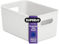 Superio Ribbed Collection - Decorative Plastic Basket Open Home Storage Bins Organizer, Medium White (1 Pack) Container Boxes for Organizing Closet Storage Bins for Shelves Drawer Shelf 5 Liter