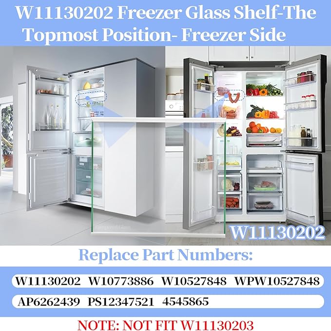 Upgraded W11130202 Whirlpool Freezer Shelf – Tempered Glass Refrigerator Drawer Shelf Replacement, Fits Fridge Door Parts and Shelves, Replaces W10527848, 4545865, EAP12347521, WRS571CIHZ04