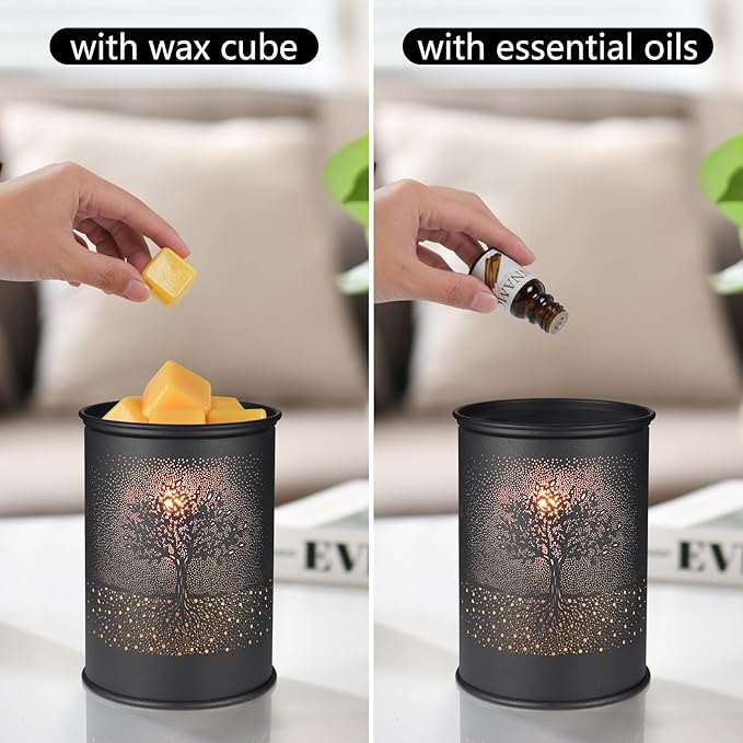 Metal Wax Melt Warmer, Candle Wax Warmer for Scented Wax Melter,Electric Wax Melts Wax Cubes Black Candle Lamp for Home Office Decor,Wax Burner as Gifts for Mom Grandma Women Girls (Tree)…
