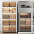 UAMFURI Stackable Storage Bins with Lids, 1440QT Lockable Storage Cabinet, Foldable Storage Box with Doors and Wheels, Plastic Drawers for Home, Garage, Office (8, White, Extra Large)