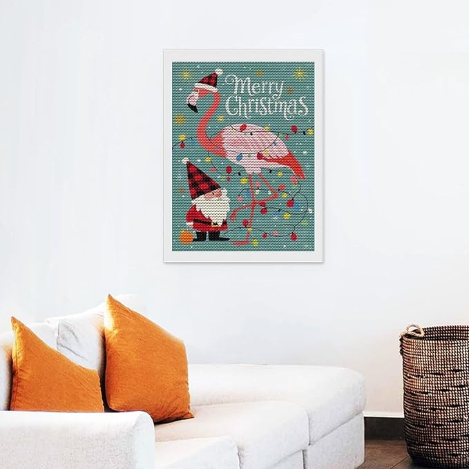 AIVKIEJK Diamond Painting Kits for Adults - Festive Flamingo Christmas Santa Hat Painting DIY 5D Full Drill Diamond Dots Paintings with Diamonds Gem Art and Crafts Home Decor 12"x16"