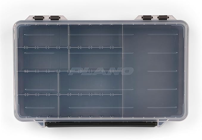 Plano StowAway 3700 50/50 Split Stow Tackle Box, with Corrosion-Preventive Rustricor, Single Latch Design, Transparent DuraView Lid, Stackable Storage for Fishing Bait, Lures and Gear