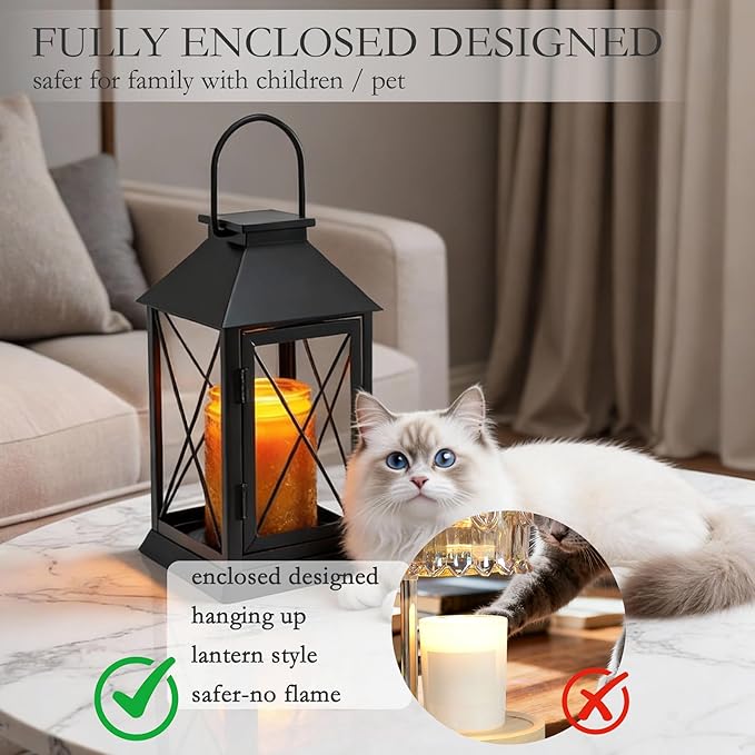 Candle Warmer Lamp with Timer,Compatible with 3 Wick Candles/Large Candel Jars,Vintage Lamp Candle Warmer Lantern,Dimmable Candle Lamp Warmer Farmhouse,Fully Enclosed Designed and Hanging Up-Black