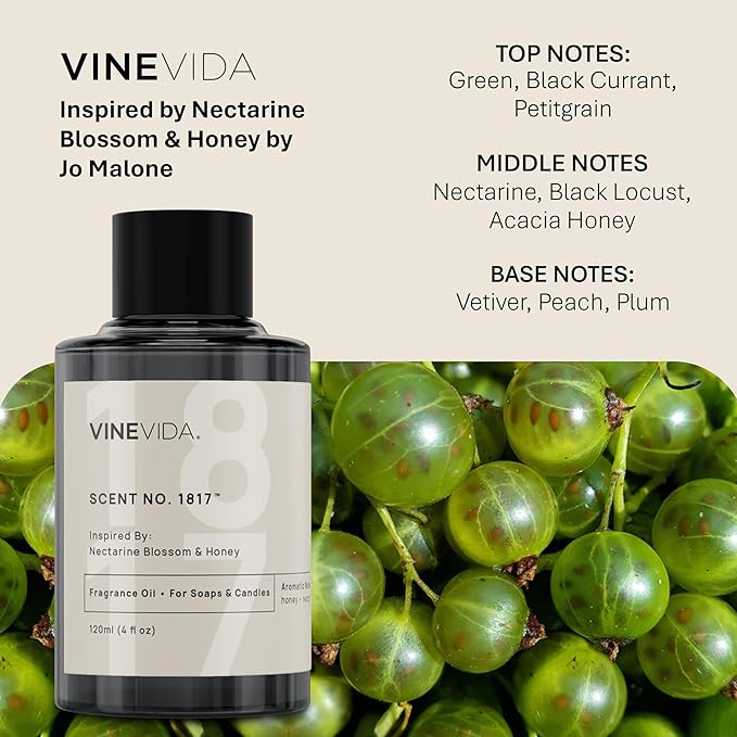 VINEVIDA [120mL] Nectarine Blossom & Honey Fragrance Oil for Candle Making - Natural Candle Oil Scents - Soap Making Essential Oil - Made in USA