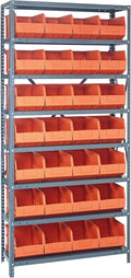 Quantum Storage Systems 2475-483OR Shelving Unit, 24" D x 36" L x 75" H, Carbon Steel, Galvanized with Orange Bins