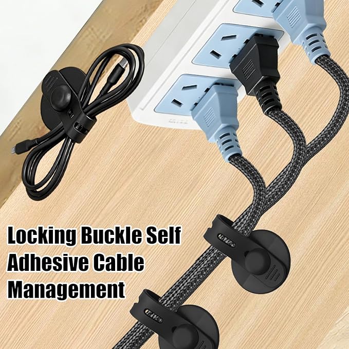 8Pcs Silicone Cable Straps, Self Adhesive Cable Management Under Desk, Reusable Cable Clip, Wire Organizers for Cords, Cord Holder for Home, Kitchen, Office, Bedroom, Car (Black)