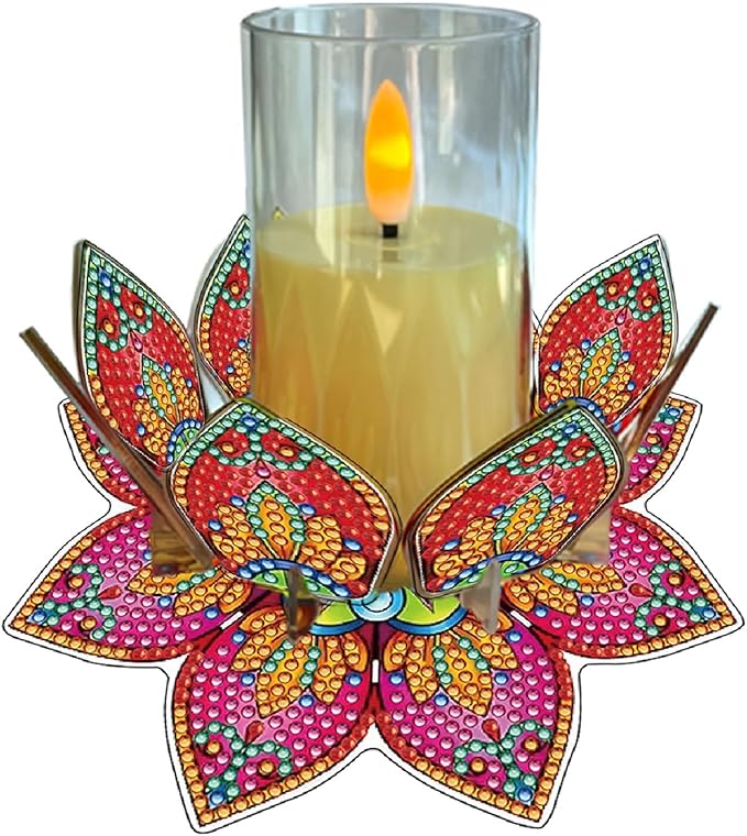 5D DIY Diamond Art Painting PVC Flower Candle Holders Tealight/Tea Light/Votive Candle Holder, for Table Centerpiece Home Décor Party Wedding Dinning-Flower-6