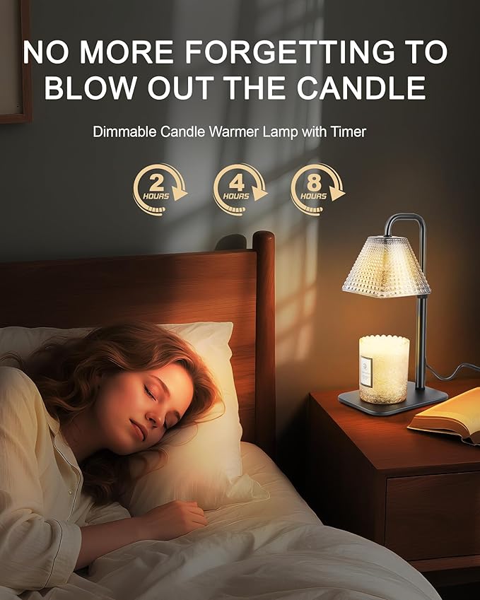 Candle Warmer Lamp with Timer Dimmer - Valentine's Day Birthday Gifts for Women Mom White Elephant Gifts Home Room Decor, Adjustable Height Wax Melt Warmer Lamp for Scented Jar Candles with 2 Bulbs