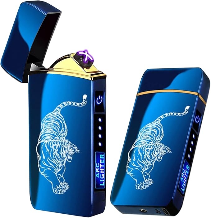Blue Tiger Arc Lighter - Smart, USB Rechargeable, Windproof, Flameless, Lightweight Plasma Lighter for Fire, BBQs, Fireworks, Candle, Camping - Indoors & Outdoors