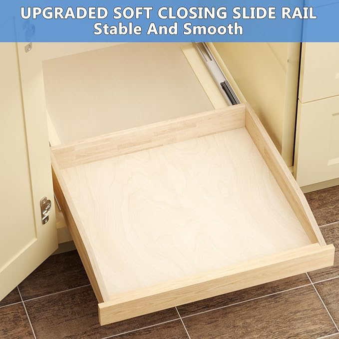 ROOMTEC Pull Out Cabinet Drawer for Kitchen Cabinets 25.5" W x 21" D, Pull Out Cabinet Organizer, Bottom Assembly, Requires At Least 26.5” Cabinet Opening