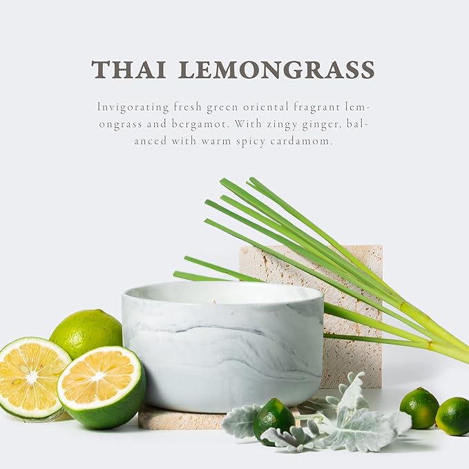 Thai Lemongrass Scented Candle, 14.8 oz 3-Wick Natural Soy Wax in Ceramic Jar, Up to 60 Hours Aromatherapy Candle for Home, Clean Burn, Non Toxic, Long-Lasting Candles Gifts for Women & Men