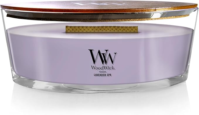 WoodWick Lavender Spa Gifts for Women and Men, 16 oz Ellipse Candle with Crackling Wick
