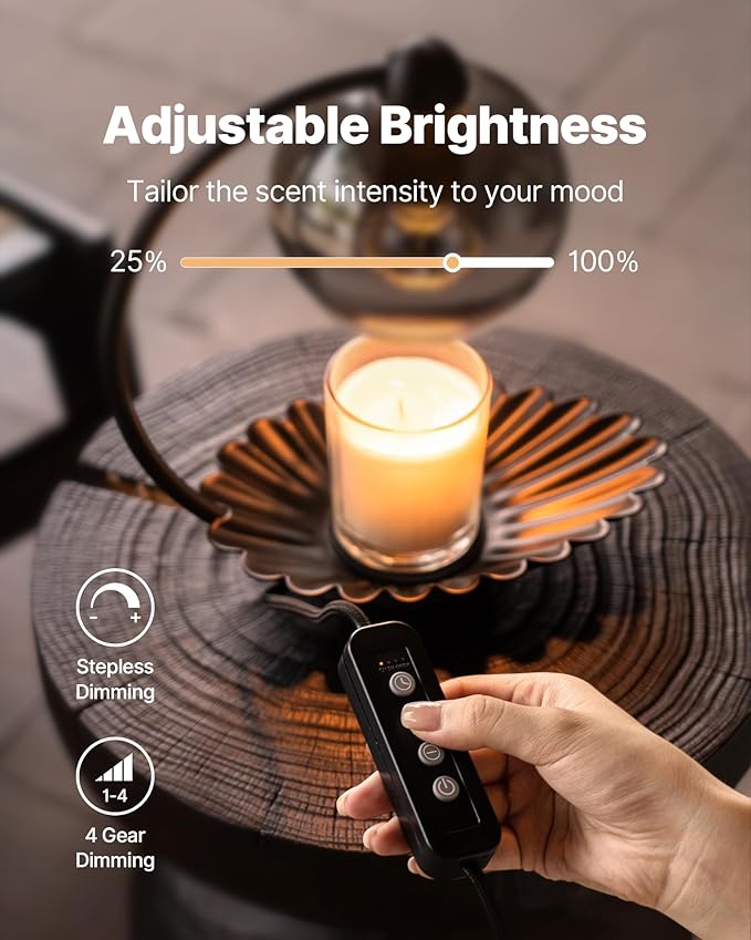 Black Candle Warmer Lamp with Timer, Modern Warmer Lamp for Jar Candles, Electric Dimmable Wax Melt with Glass Lampshade & 2 Bulbs, Unique Home Decor House Warming for Women Mom