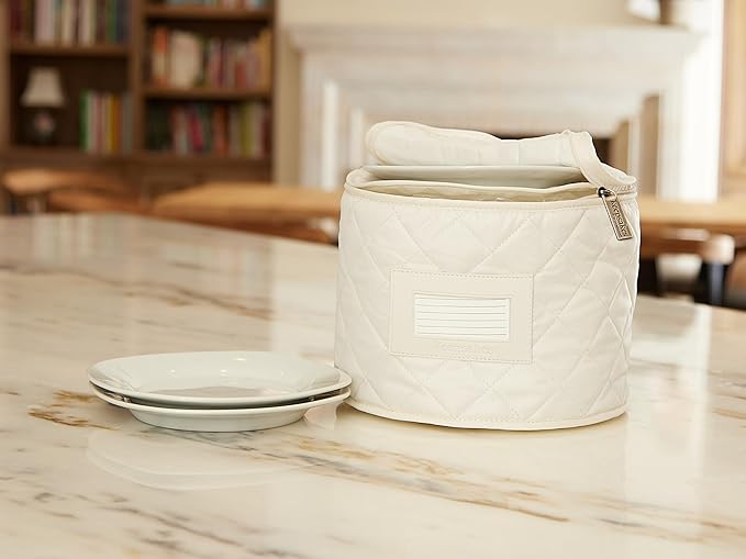 Covermates Keepsakes Dish Storage Case – Padded China & Dinnerware Organizer, Quilted Polyester Protection, ID Window, Zipper Closure, Machine Washable, Cream