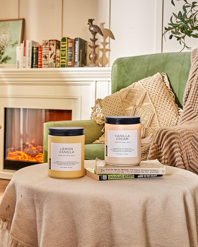 M&SENSE Large Vanilla Scented Candles for Home, 19.4oz Organic Soy Wax, 110-Hour Long Lasting Burning, Natural Candles Non Toxic, Cozy Smelling for Stress Relief, Housewarming Gift for Family