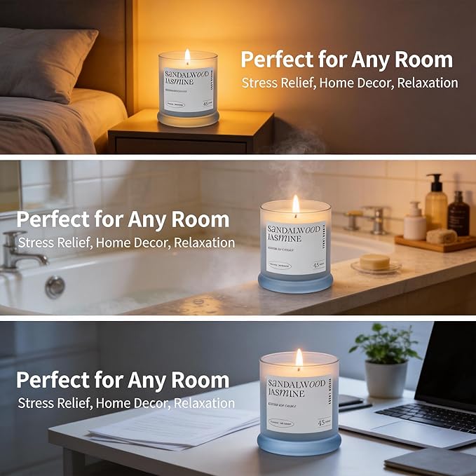 Sandalwood Jasmine Scented Candle, 13oz Natura Soy Wax Non Toxic, 2 Wicks Large Candles for Home Scented, 75Hs Long Lasting Clean Burn | Aromatherapy Candle for Home Decor, Stress Relief & Relaxation