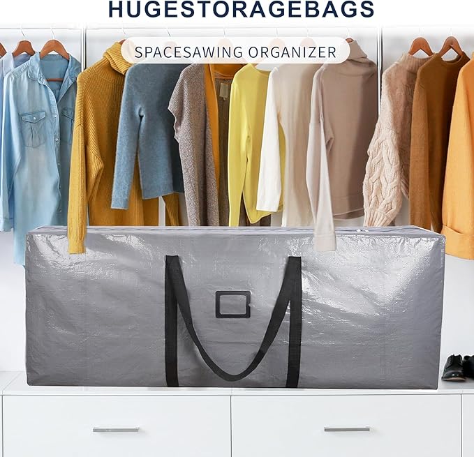 264L Extra Large Storage Bags, Heavy Duty Huge Moving Bags with Zipper and Stronger Handles, Waterproof Material Protects from Dust and Moisture, Big Foldable Duffle Bag for Travel Storage