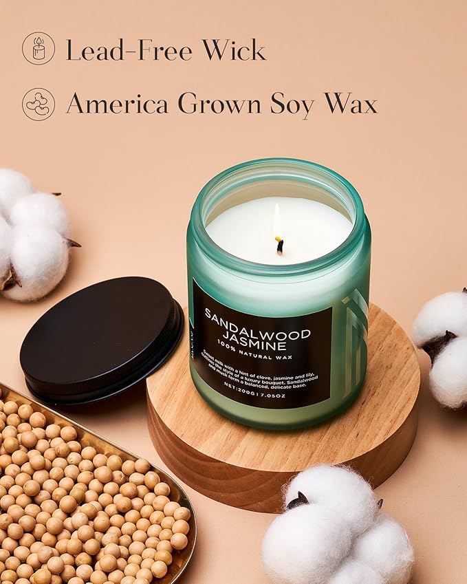 M&SENSE Sandalwood Jasmine Scented Candles for Home, 7.05oz Natural Soy Wax, 50 Hours Cute Candles Non Toxic, Spring Smelling Home Fragrance for Women, Aromatherapy Gifts for Housewarming