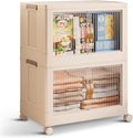 STORAGEBUD 2 Tier Large Stackable Storage Bins with Lids Open Front & 360° Wheels 84.5 QT - Collapsible Storage Bins Home Office Closet Storage Organization, Foldable Clothes Storage Cabinet, 21 GAL