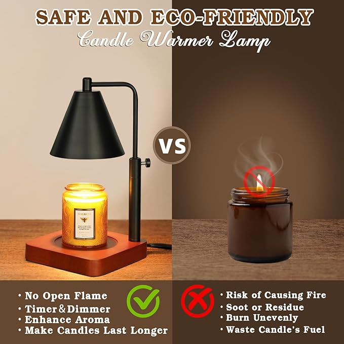 Modern Candle Warmer Lamp with Timer, Black Candle Lamp Warmer for Jar Candles, Mothers Day Birthday Gifts for Women, Dad, Men, Adjustable Metal Candle Lamp Dimmable, Vintage Home Decor, 2*35Watt Bulb