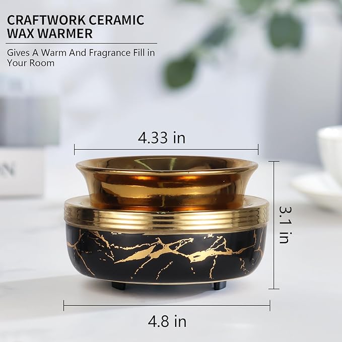 mocosa Ceramic Wax Melt Warmer 3-in-1 Candle Warmer Electric Wax Warmer for Scented Wax Melter Burner for Home,Office, for Mom Women（Black Gold）