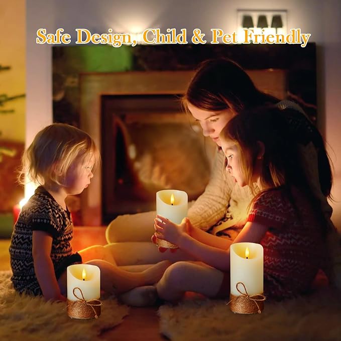 Rechargeable Flameless LED Candles,Flickering Candles with Auto On/Off Timer 2H/4H/6H/8H,Real Wax, Dimmable Brightness,4" 5" 6" Set of 3 for Valentine's Day,Centerpiece Table Decorations,Home Decor
