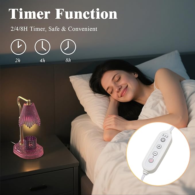 Candle Warmer Lamp with Timer & Dimmable 4-Level Brightness - Adjustable Height,for New Home Bedroom, Gifts for Women (Pink)