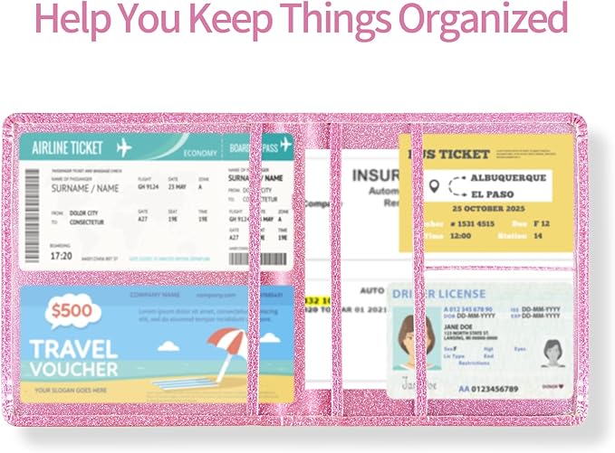 Car Registration and Insurance Holder, 5.5 x 5 Inch PU Leather Vehicle Glove Box Organizer Wallet Case Organizer for Insurance Card, Driver License, Essential Document, Paperwork Glitter Hot Pink