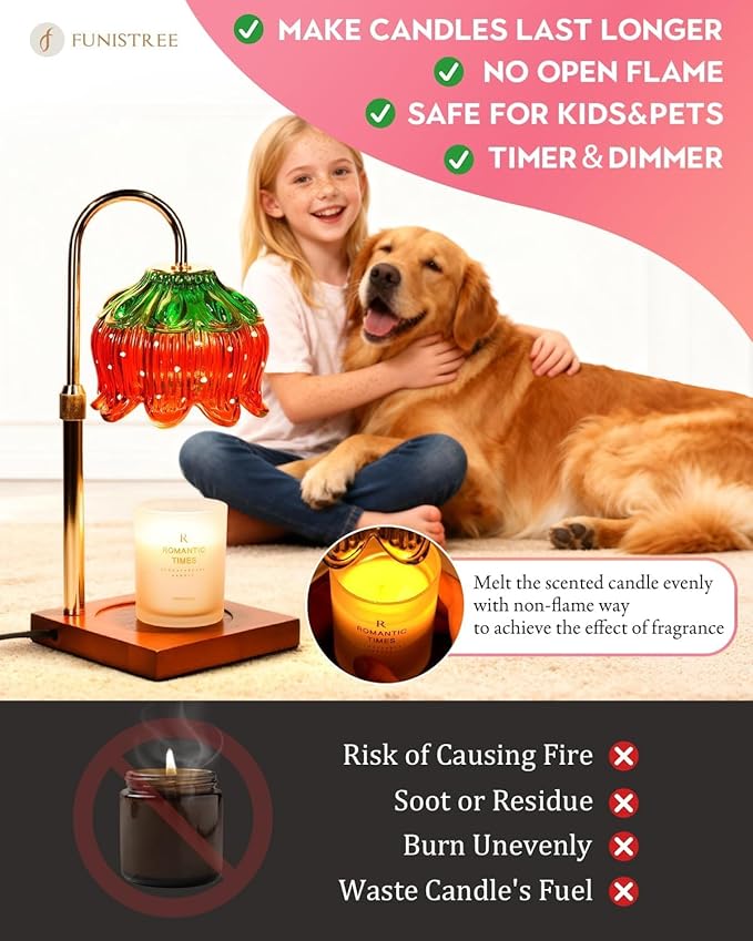 Strawberry Candle Warmer Lamp with Timer Dimmer, Adjustable Height Mothers Day Birthday Gifts for Women Mom House Warming Gifts New Home Bedroom Decor, Cute Candle Warmer Light for Jar Candles