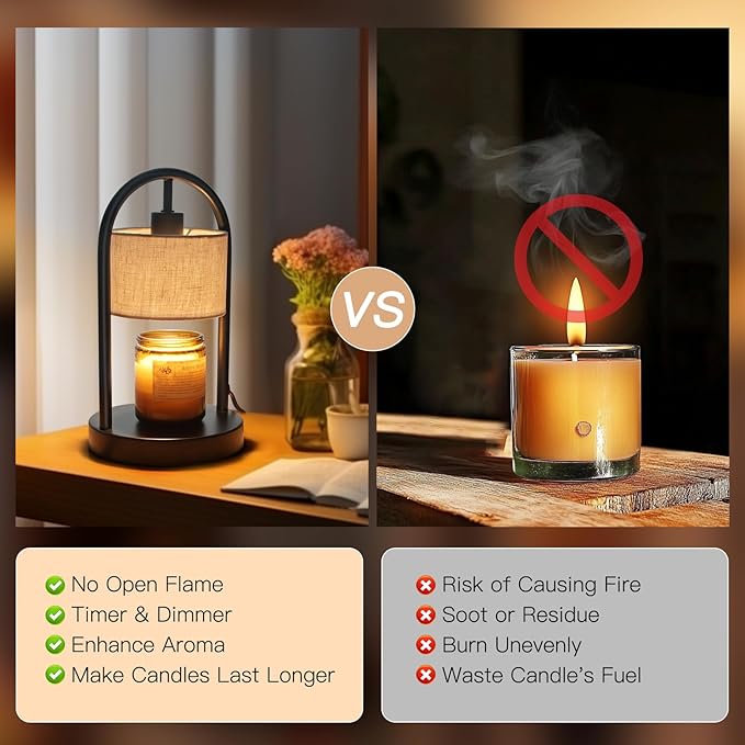 Candle Warmer Lamp with Timer, Dimmable Candle Lamp Warmer for Jar Candles, Wax Warmer with 2 Bulbs, Birthday Gifts for Women Mom, House Warming Gifts New Home Decor (Single-Bracket)