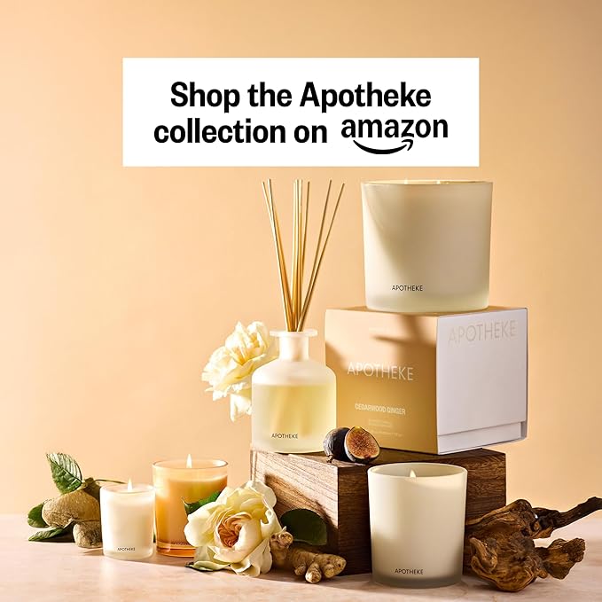 Apotheke Signature Scented Candles for Home, Cedarwood Ginger - 10.5 oz - Soy Wax, Non Toxic, Large Jar White - Luxury Candle Gifts for Women & Men - Patchouli, Red Tea, Fig, and Coconut